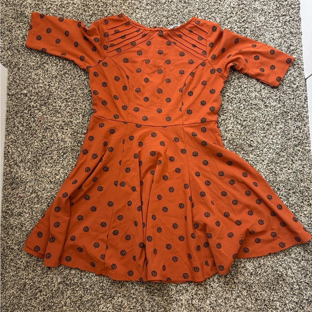 Unique Vintage Pumpkin Print Orange Dress